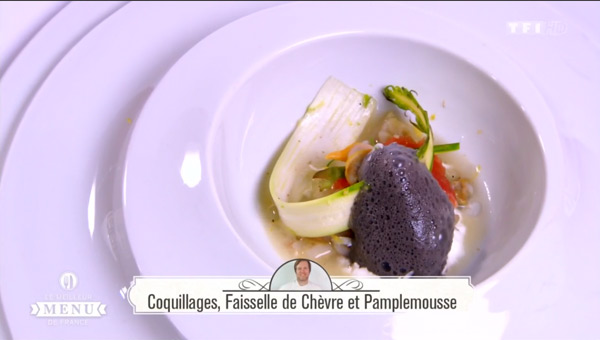 Recette Coquillages, Faisselle de chèvre et pamplemousse (Richard Baïma)